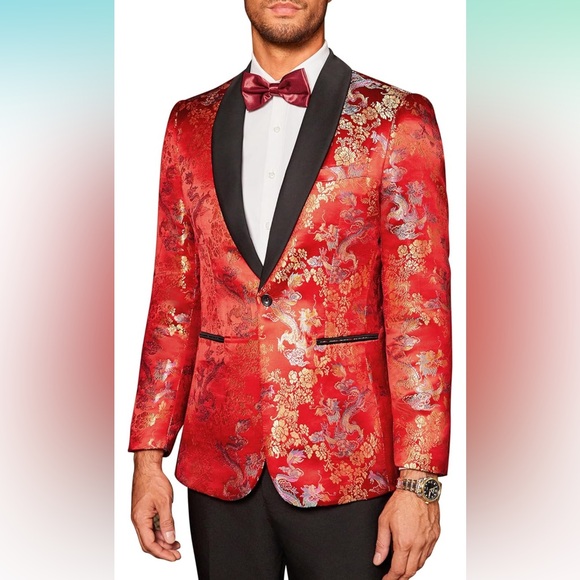 NWT COOFANDY Men’s Red Dragon Tuxedo Coat - Picture 1 of 11